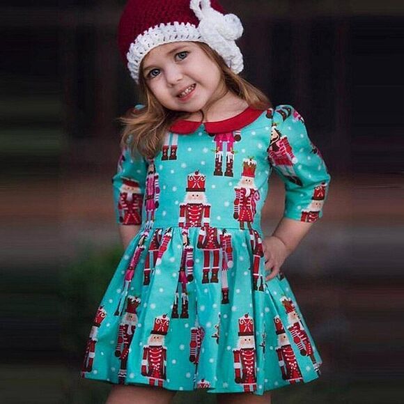 NWT Baby Girls Fuymei Nutcrackers Peter Pan Collar Holiday Dress - Sz 12-18 mo - Picture 1 of 2